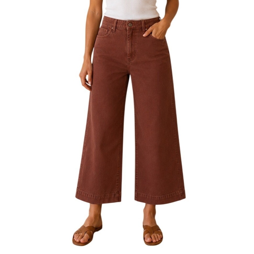 Quince  Mahogany Brown Wide Leg Crop Pants Women's 32
